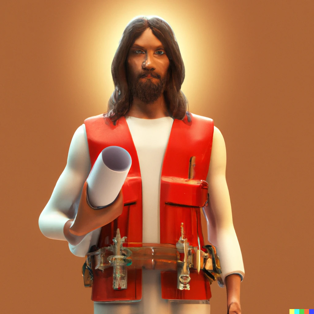 Prompt: Browner Jesus Christ (Level 1 Engineer) realistic cgi art