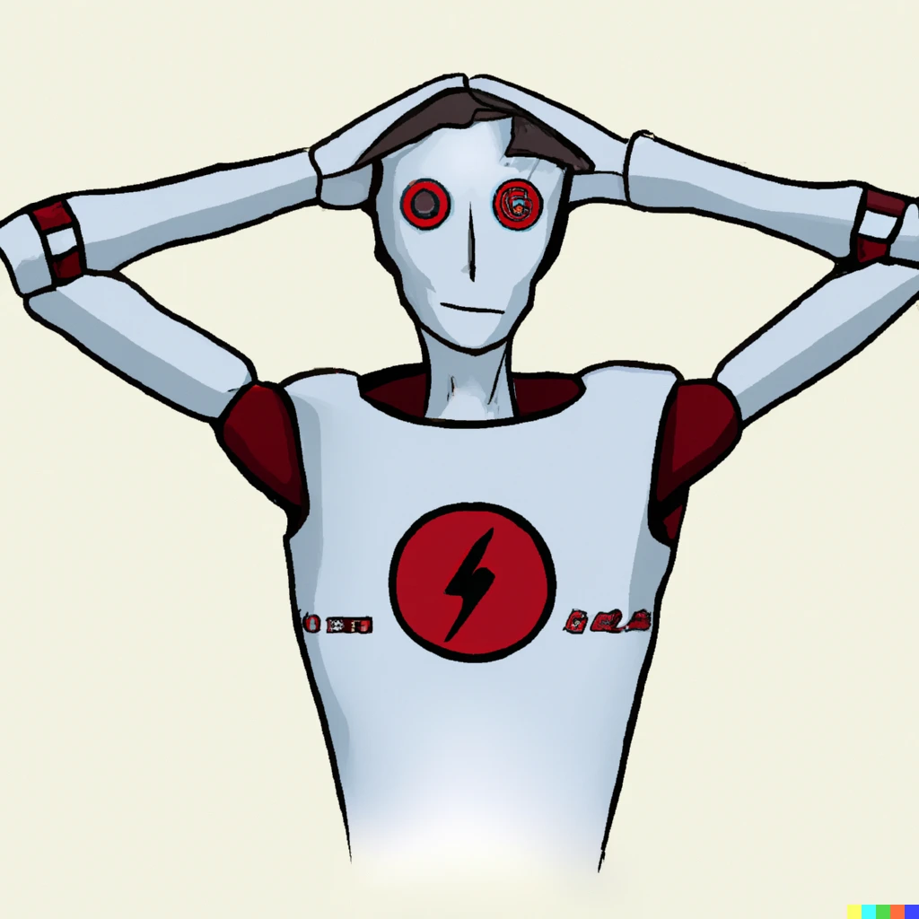 Prompt: Tesla bot with hands on head