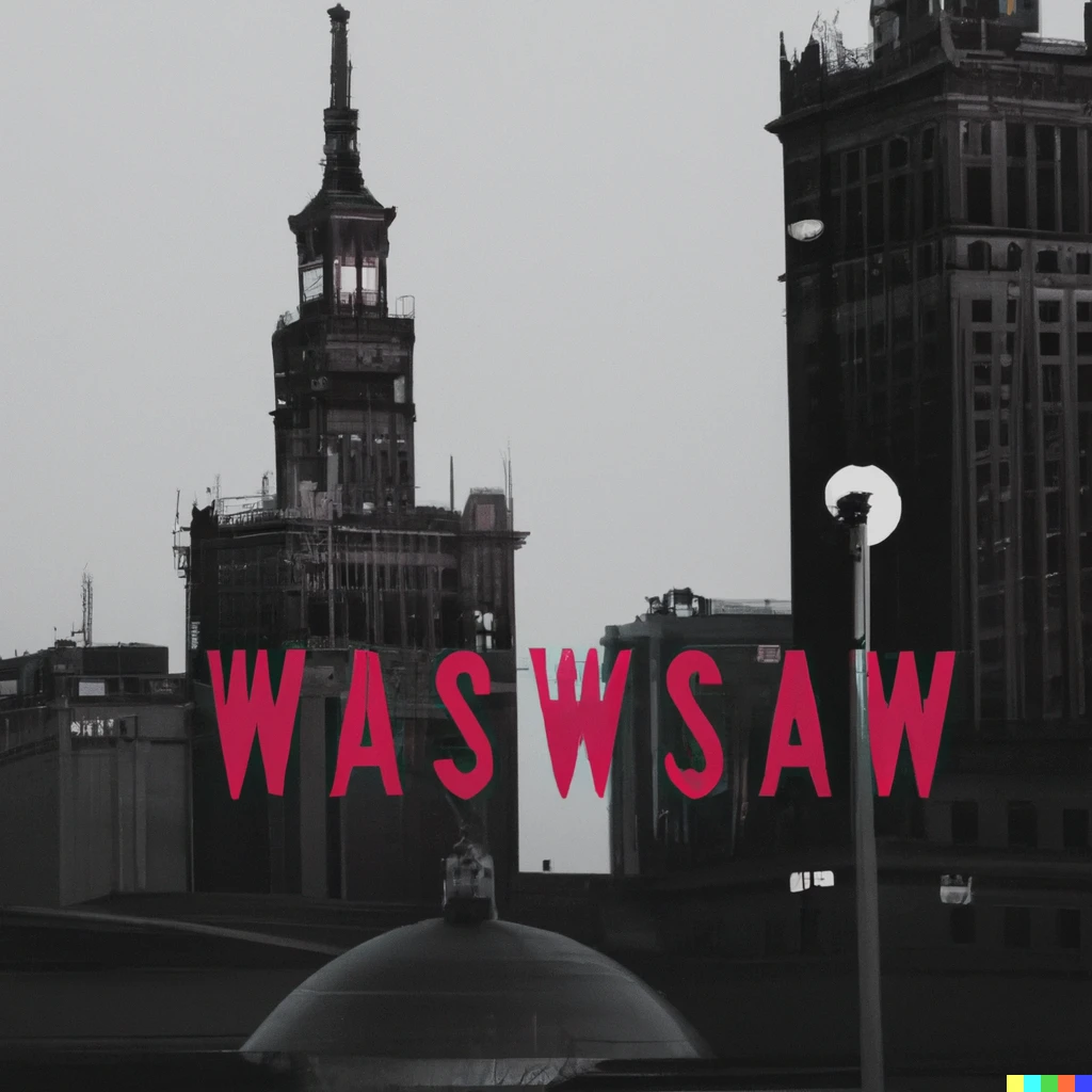 Prompt: warsaw but with cyberpunk neons