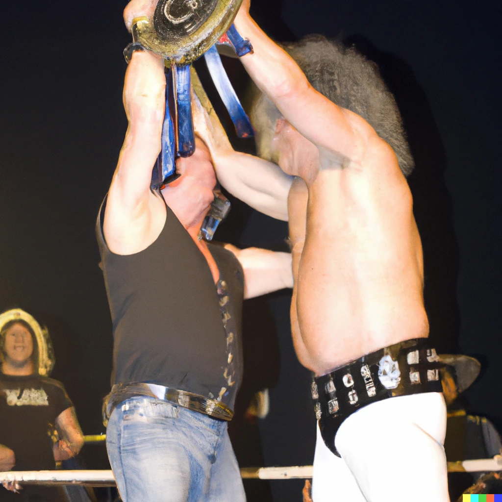 Prompt: brian may winning the ECW championship from jeff beck 