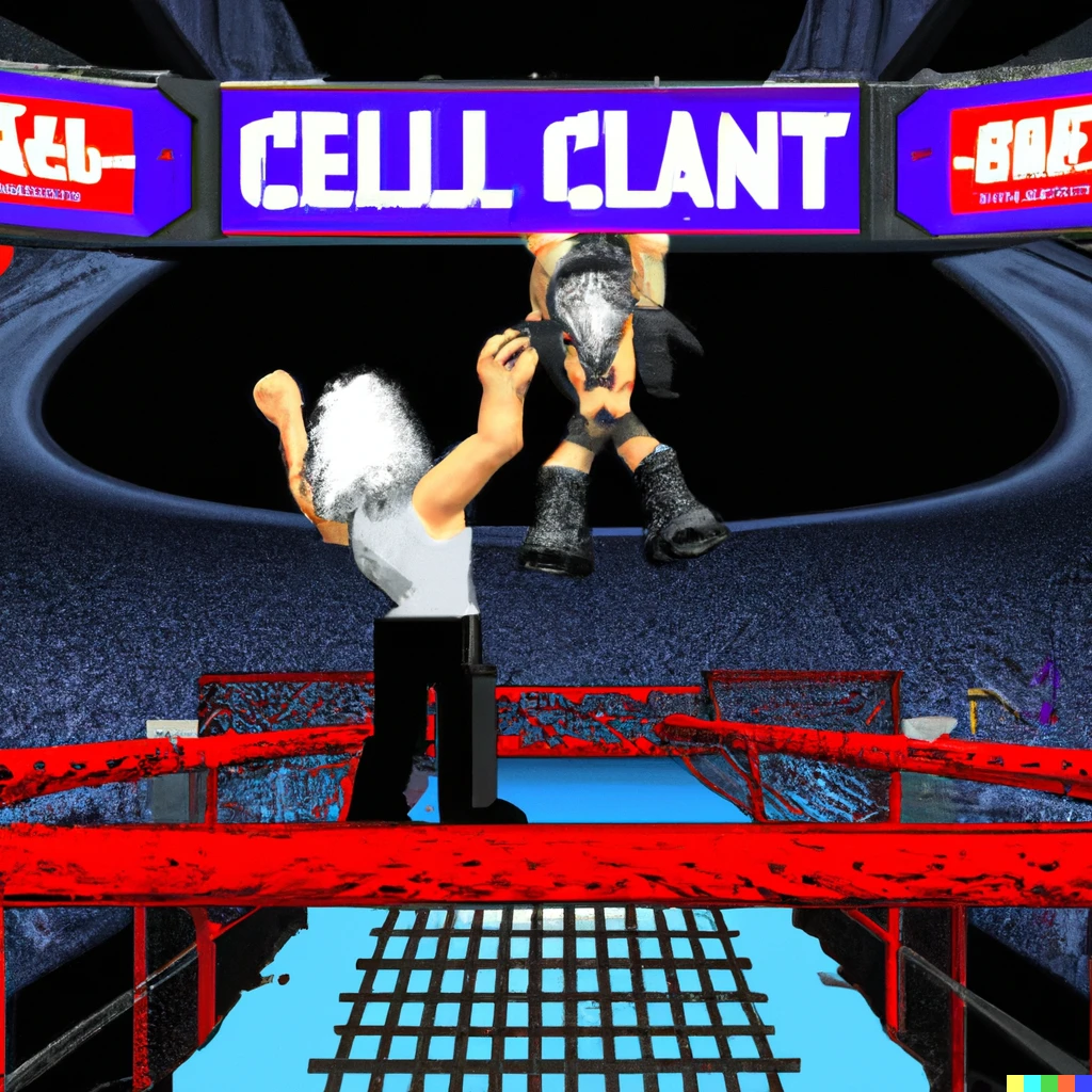 Prompt: brian may defeates the undertaker at hell in a cell to become the new WWE champion in a 16 bit video game version