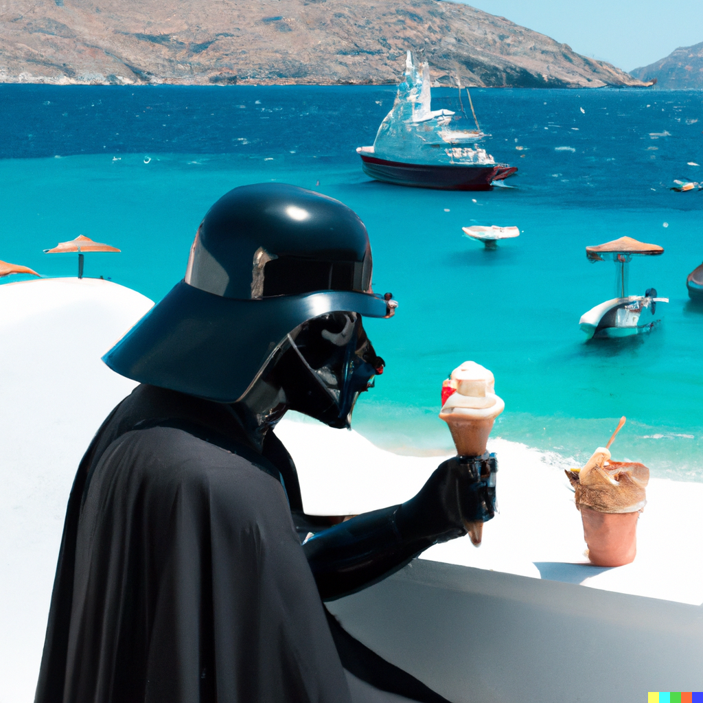 Ryan × DALL·E 2 | Photo of Darth Vader eating an ice cream cone on