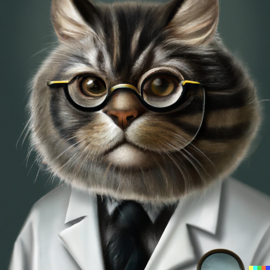 Prompt: a pallas cat scientist wearing a monocle and lab coat, realistic illustration, half shot
