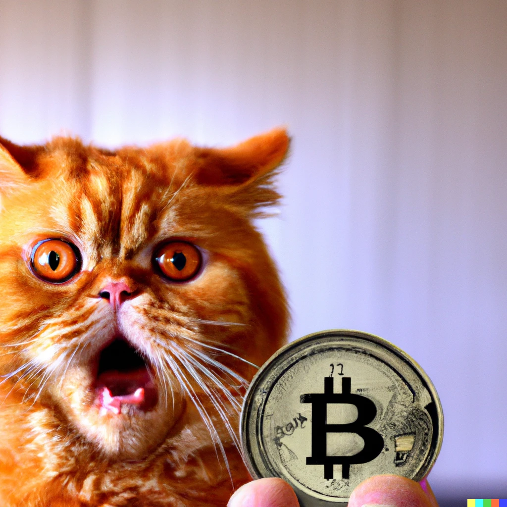 Prompt: an award winning photo of Garfield reacting to bitcoin