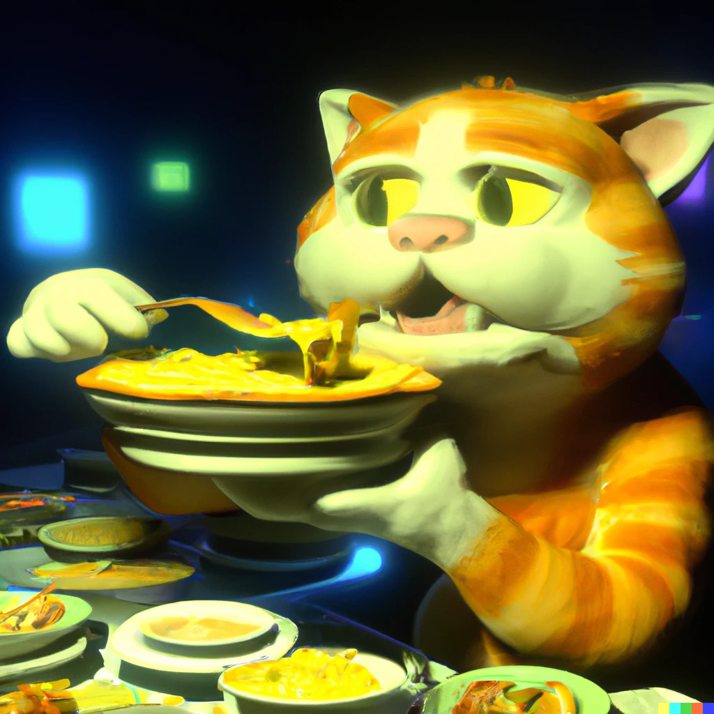 Prompt: 3d render of Garfield eating lasagna in the multiverse