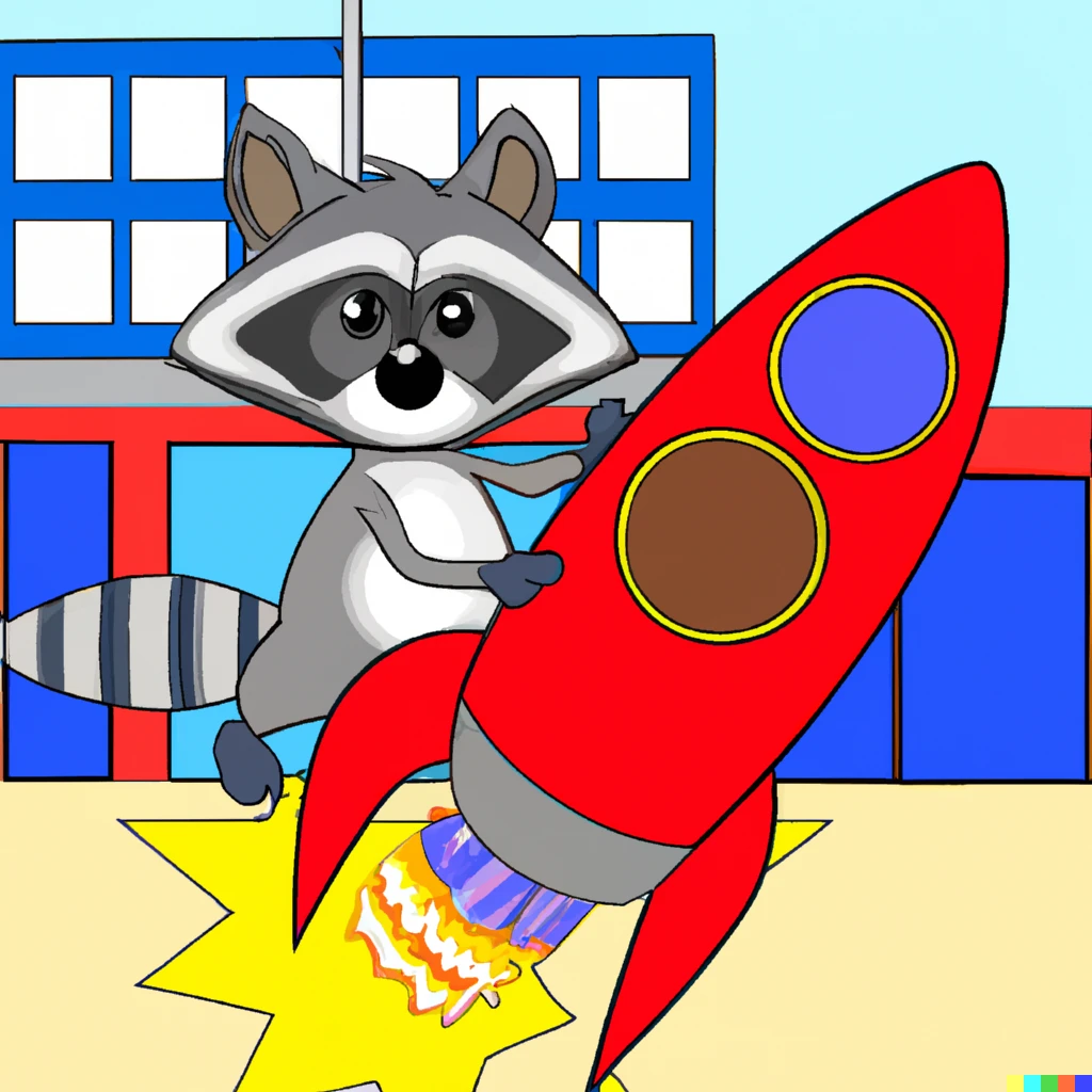 Prompt: racoon driving a rocket into a mall