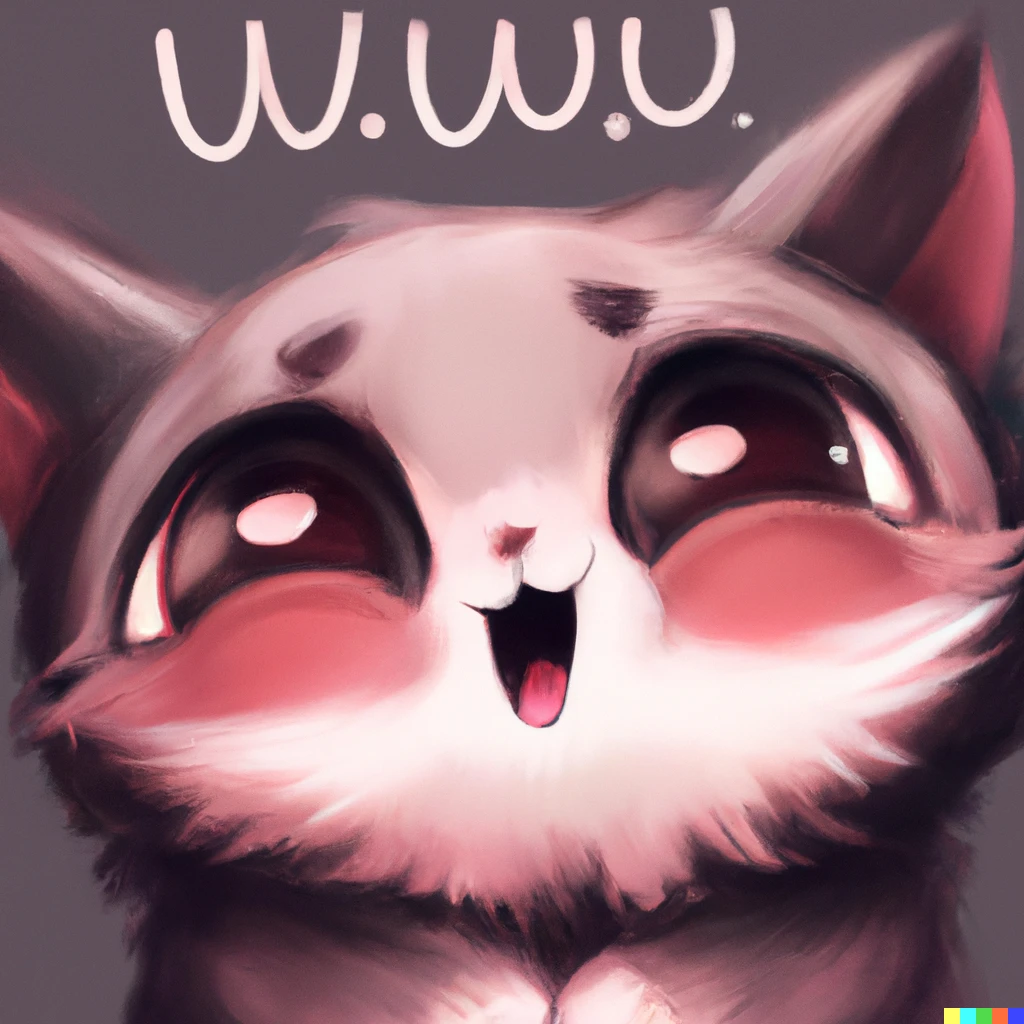 Prompt: a cute cat person says "uwu", digital art