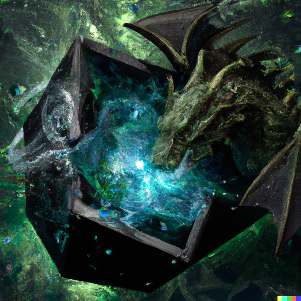 Prompt: a tesseract inside a dragon digital art