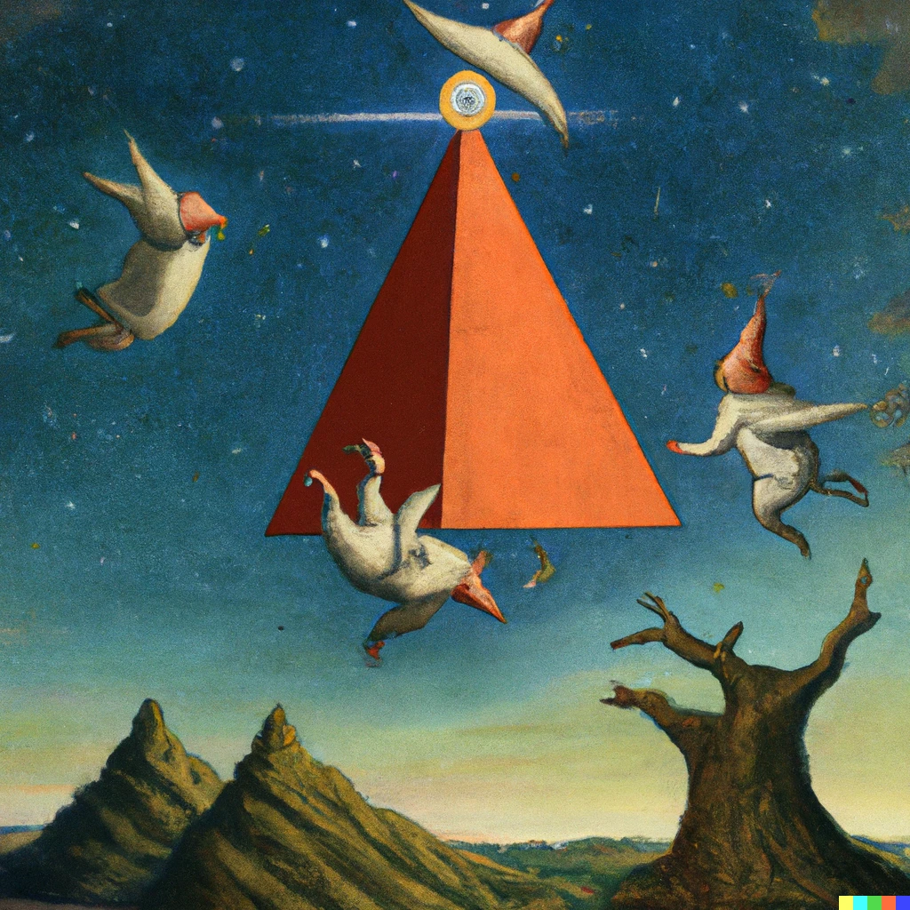 Prompt: a hieronymus bosch painting of the almighty triangle