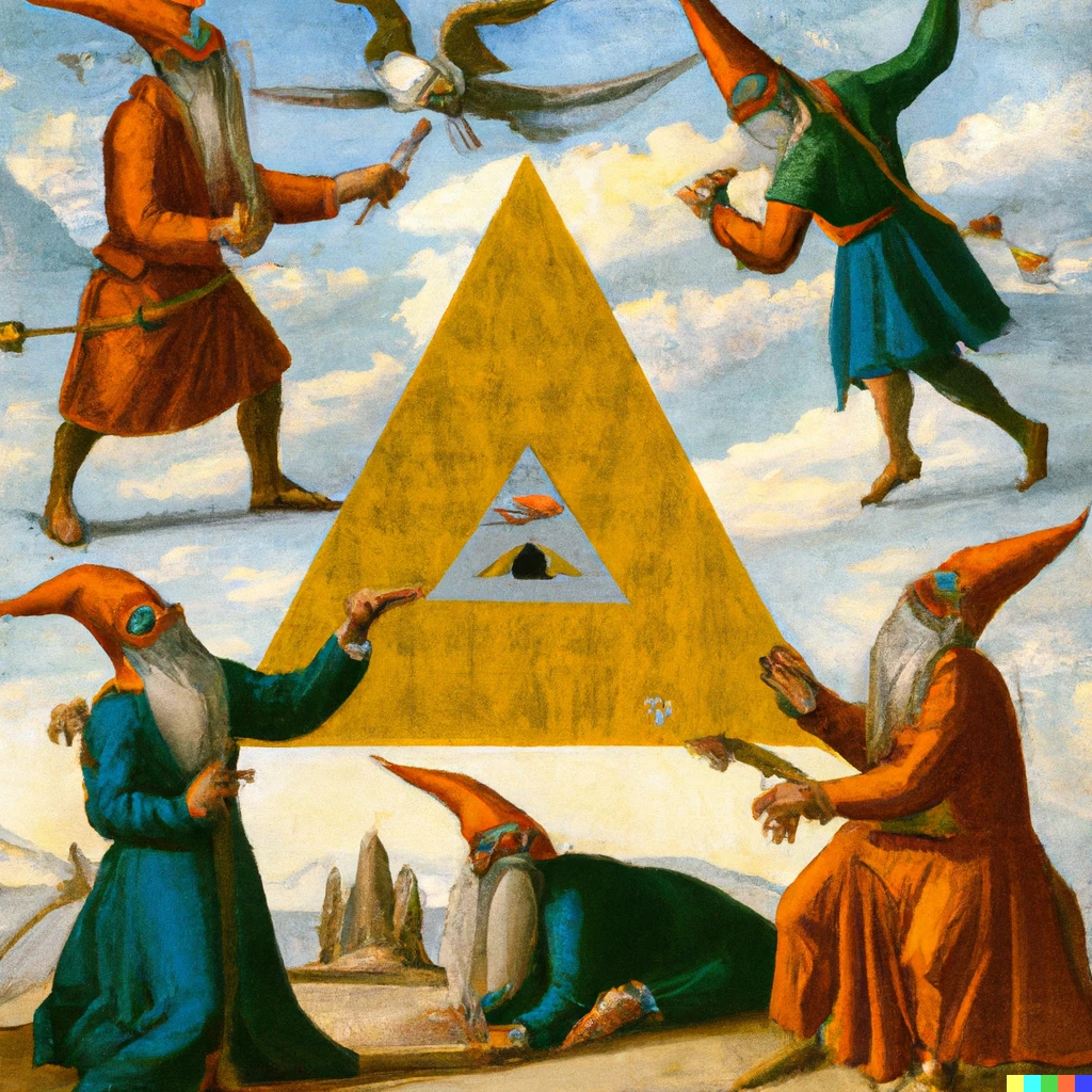 Prompt: a hieronymus bosch painting of the almighty triangle