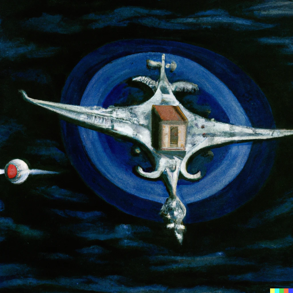Prompt: a painting of an ancient spaceship by el greco