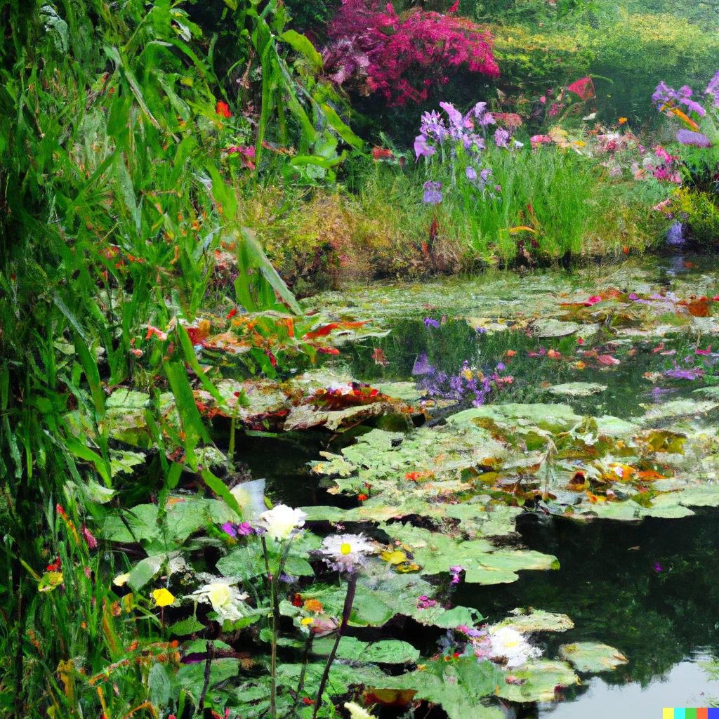 Prompt: Monet's garden by Michelangelo