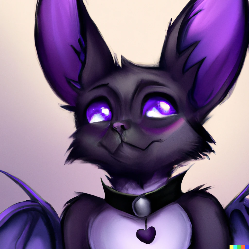 Prompt: anthro bat with purple eyes with heart collar, trending in furaffinity, digital art