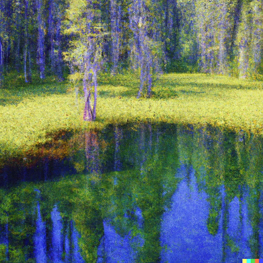 Prompt: A version of a mountain lake in the style of monet