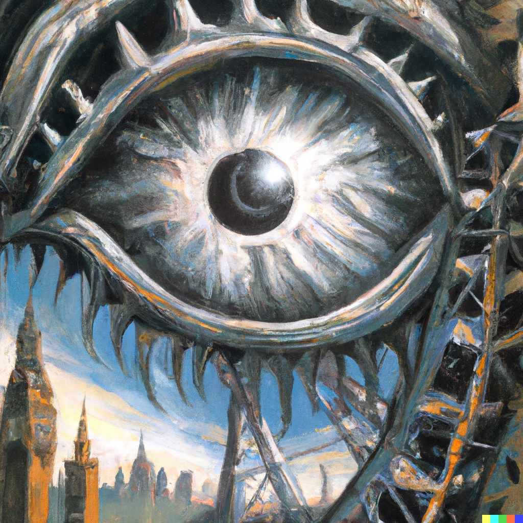 Prompt: Hans Ruedi Giger oil painted of london eye