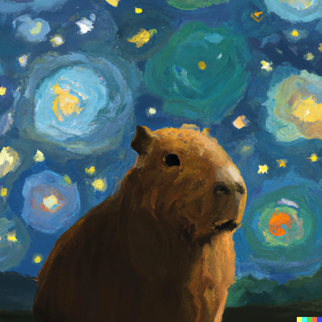 Prompt: Capybara, van Gogh, The Starry Night