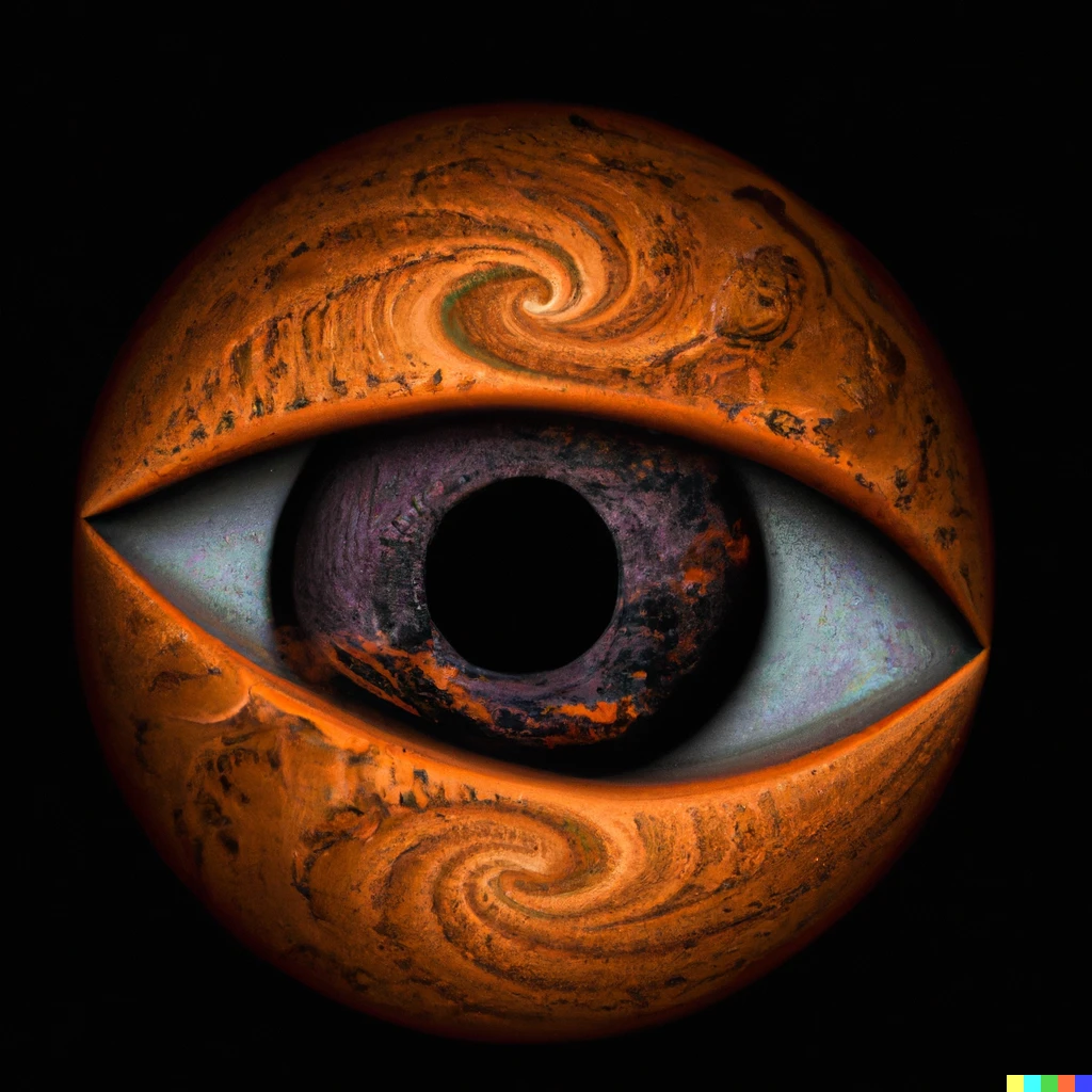 Prompt: Eyeball with pools of lava and infinite fractals