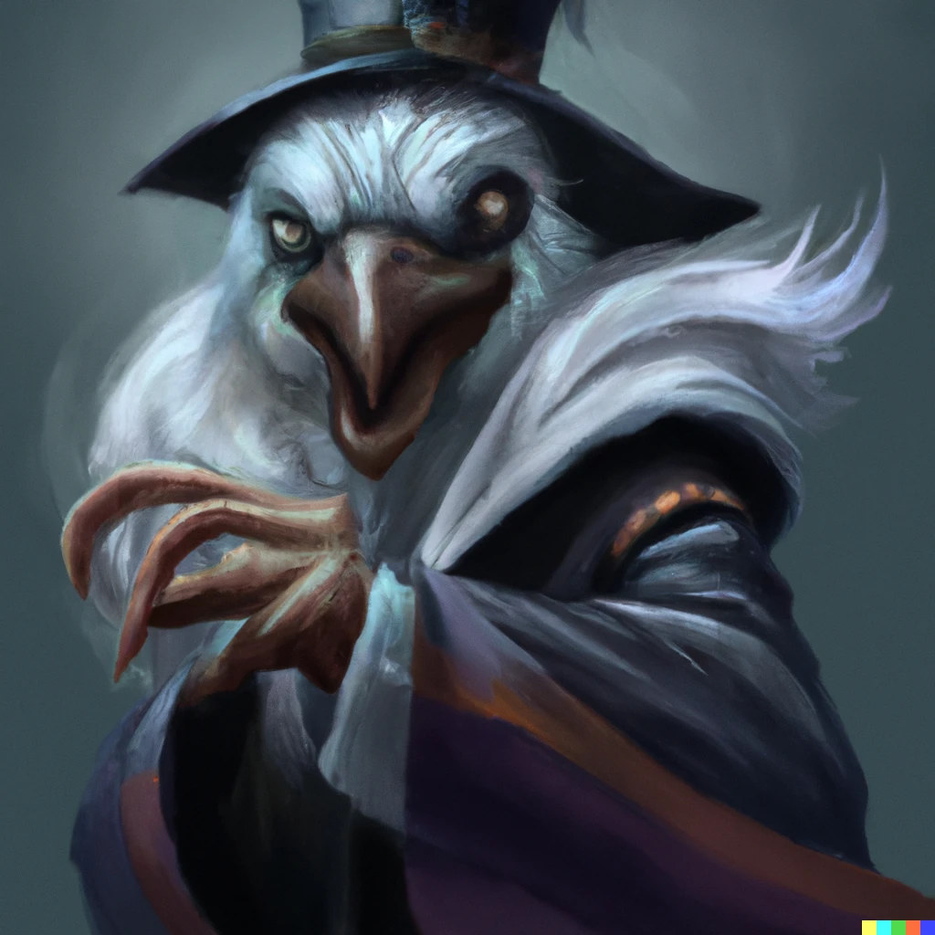 Prompt: A stern looking cunning raven in a labcoat casting a magic spell, digital art