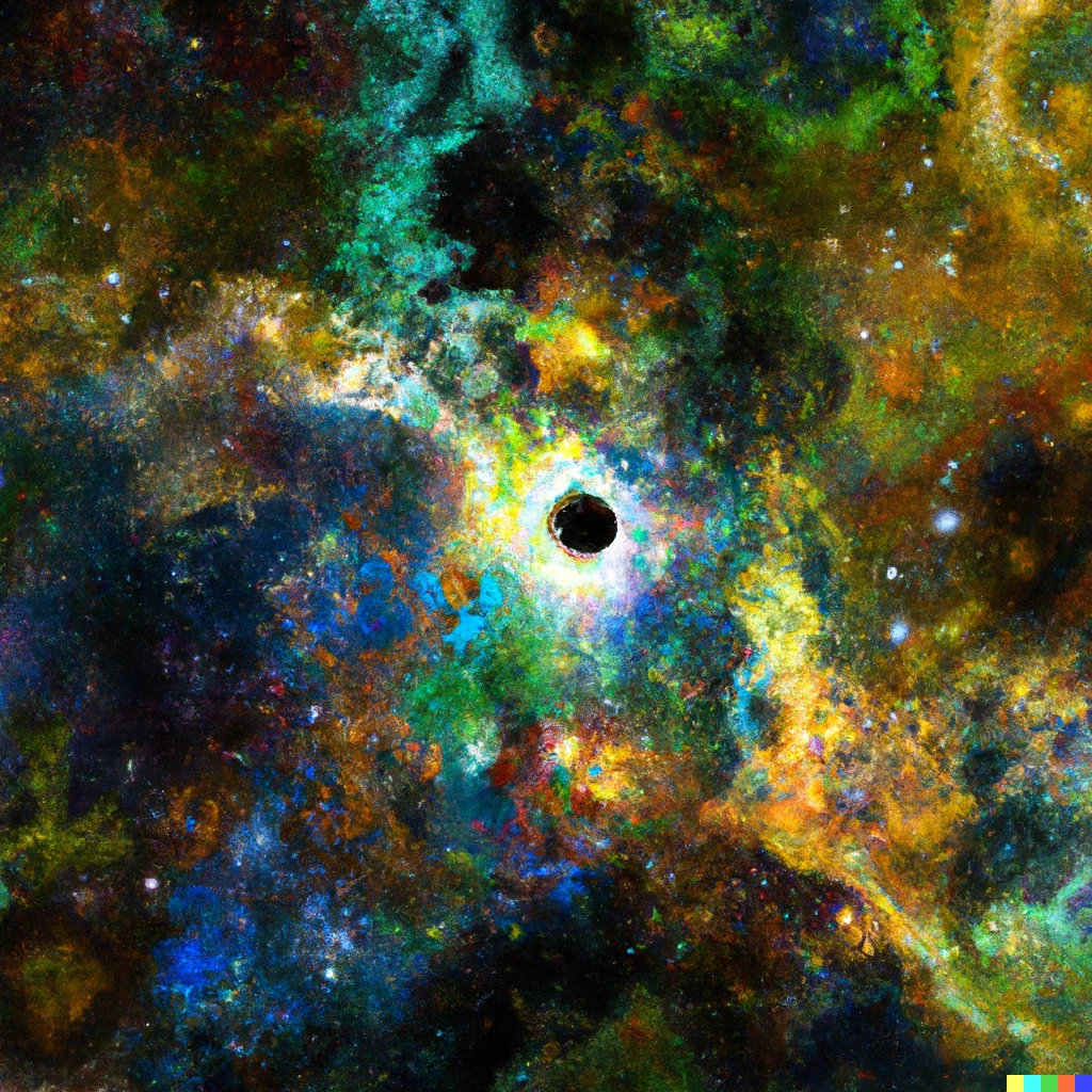 Prompt: A blackhole sucking up a colorful nebula in the style of klimt | 651