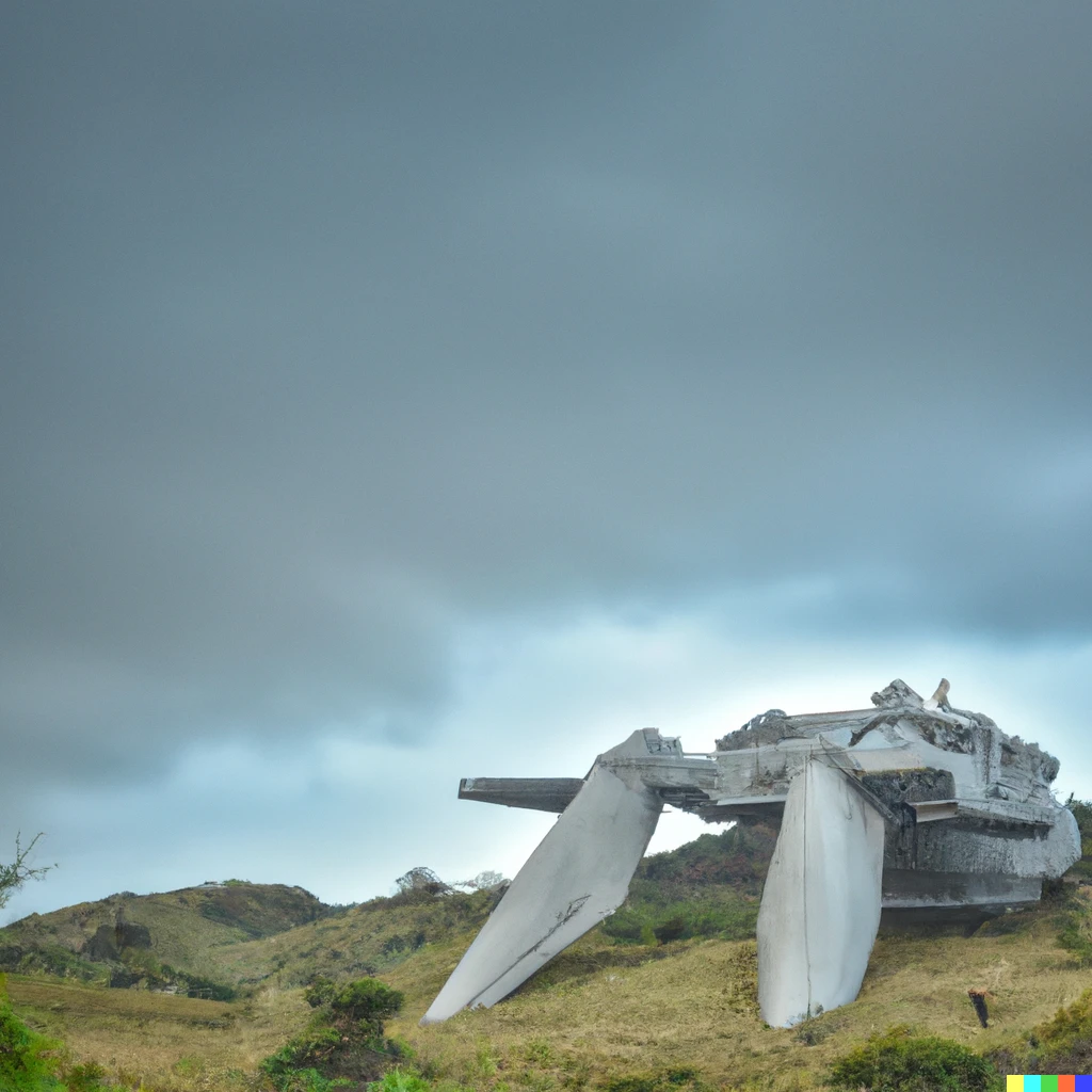 Prompt: A deserted hyper modern spaceship in lombok afternoon beachfront