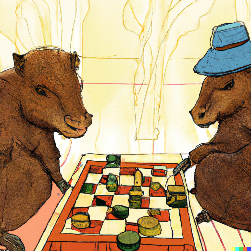 Prompt: Two capybaras playing chess. Ukiyo-e style.