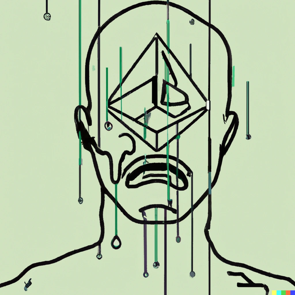 Prompt: Generative art style output of a crypto trader crying.