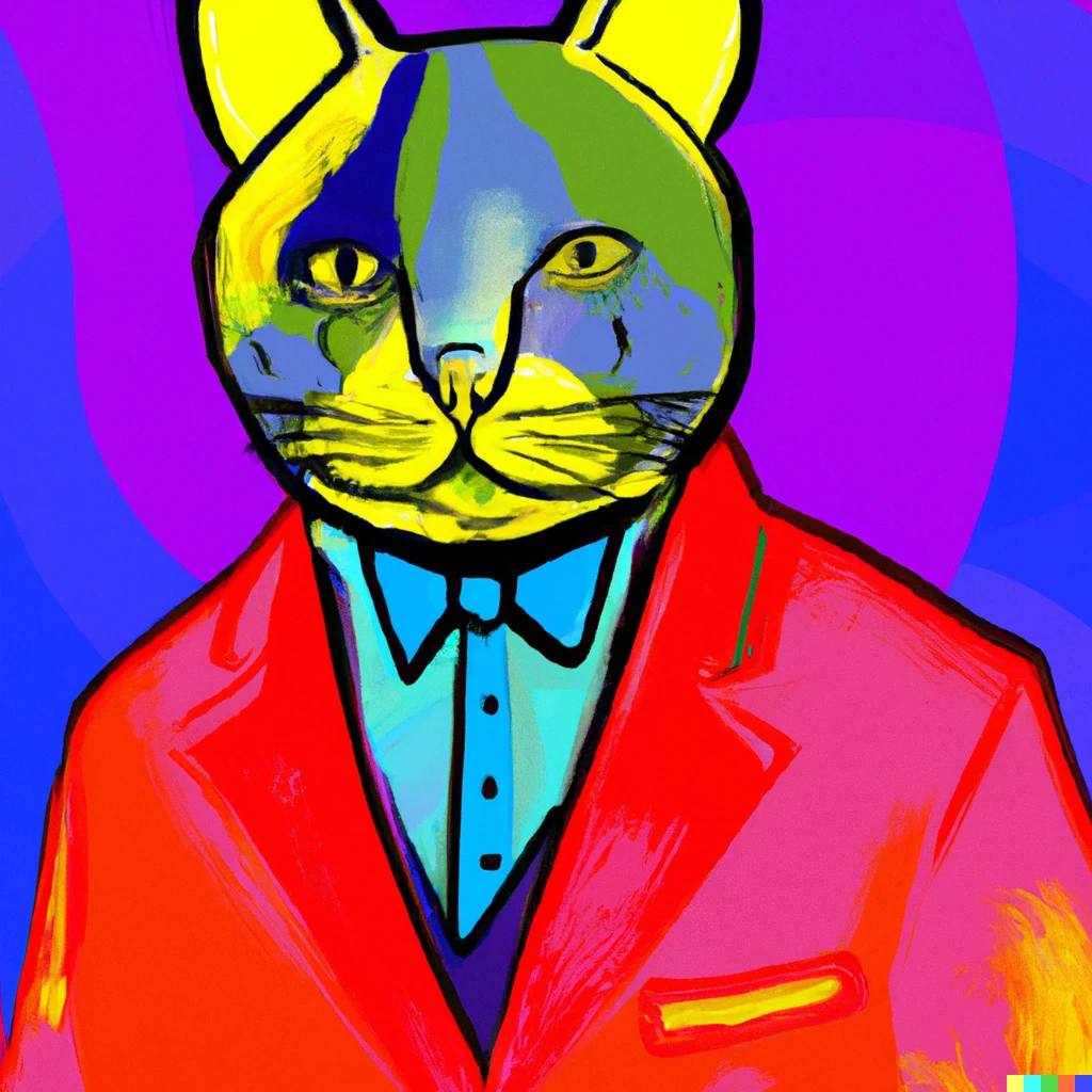 Prompt: A cat with a suit. Fauvism style.
