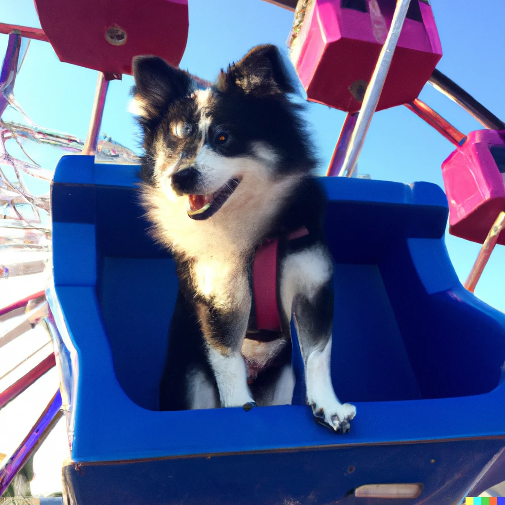 Prompt: Pomski riding a carnival ride