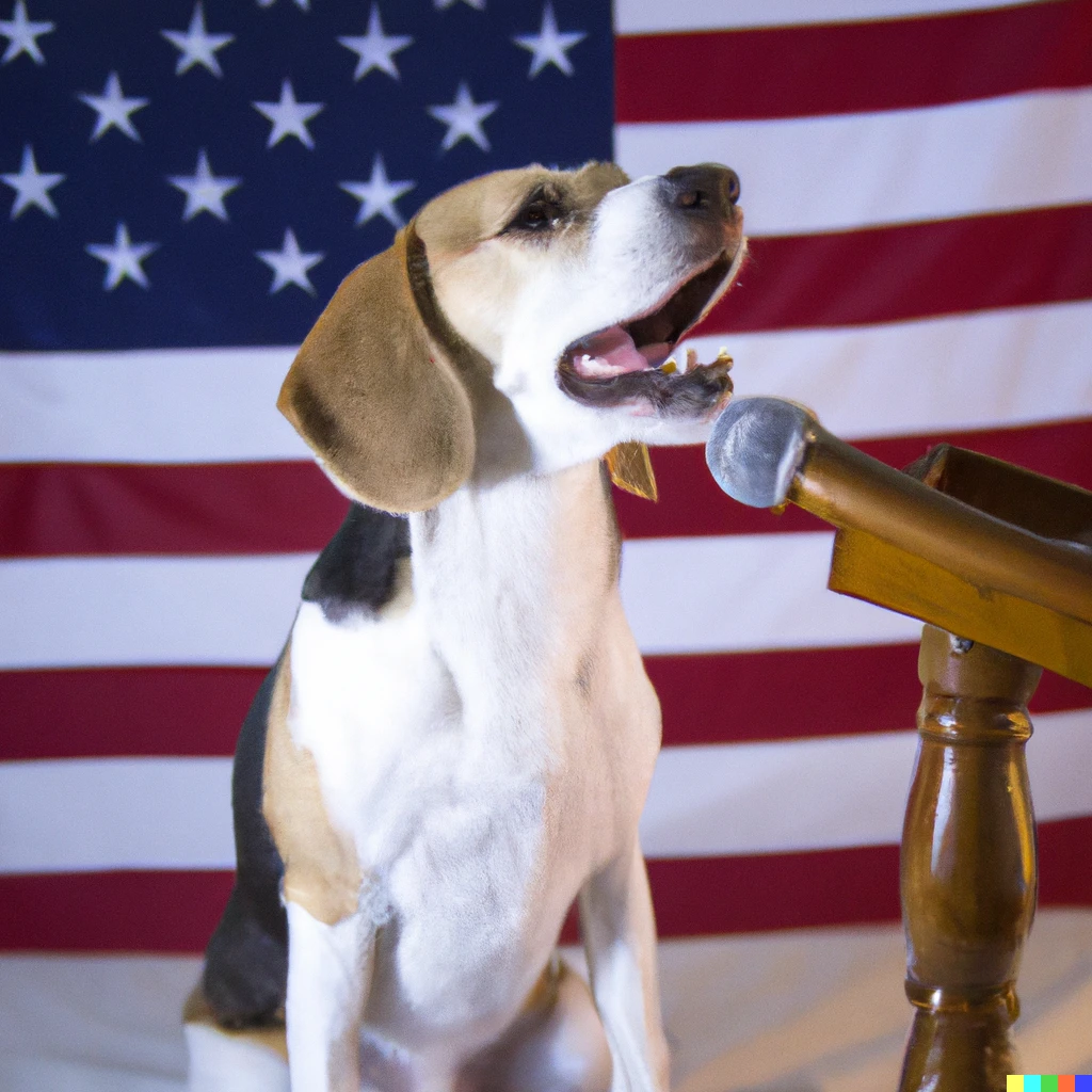 Prompt: A beagle giving the state of the union address