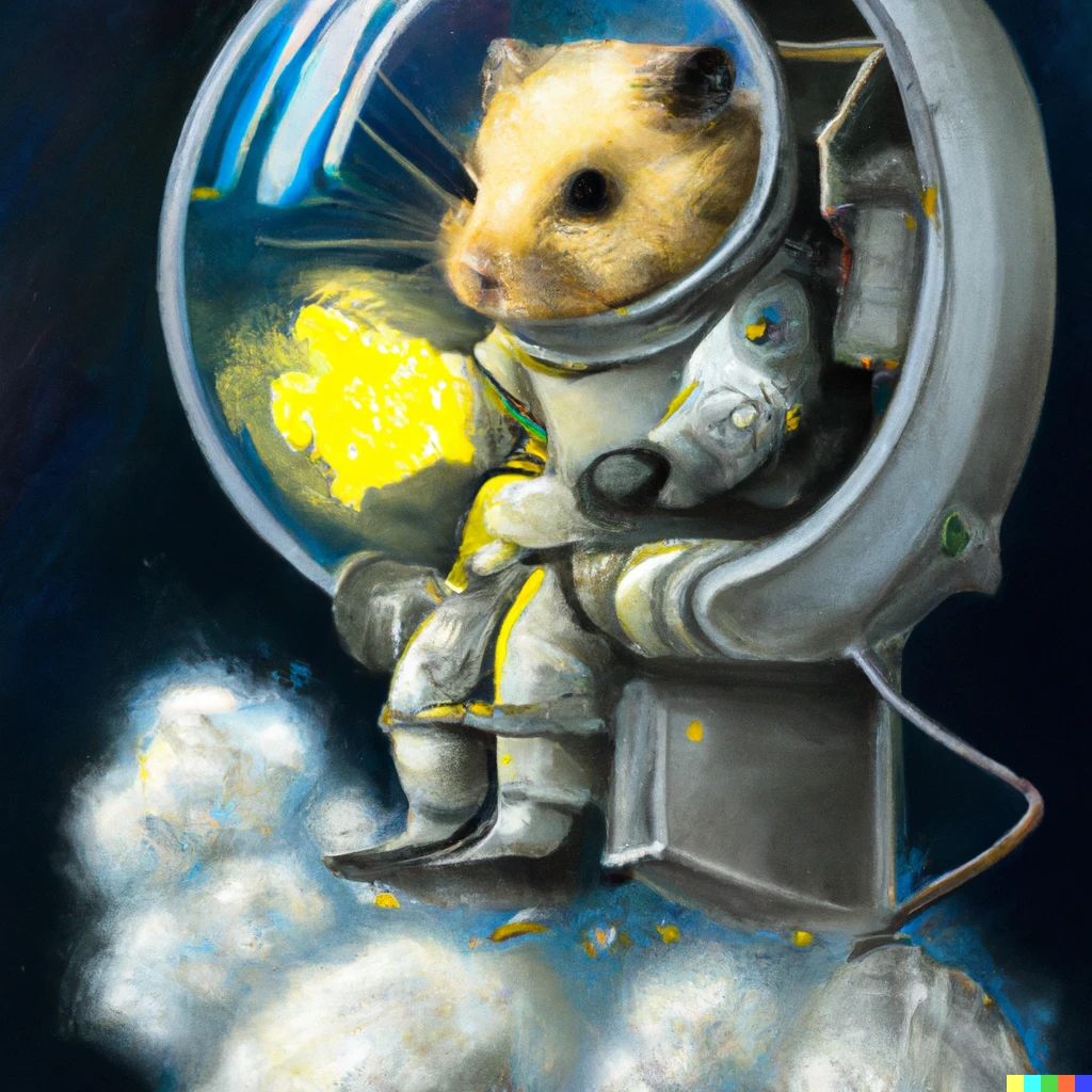 Prompt: A hamster in a space suit preparing to launch in a spaceship, digital art