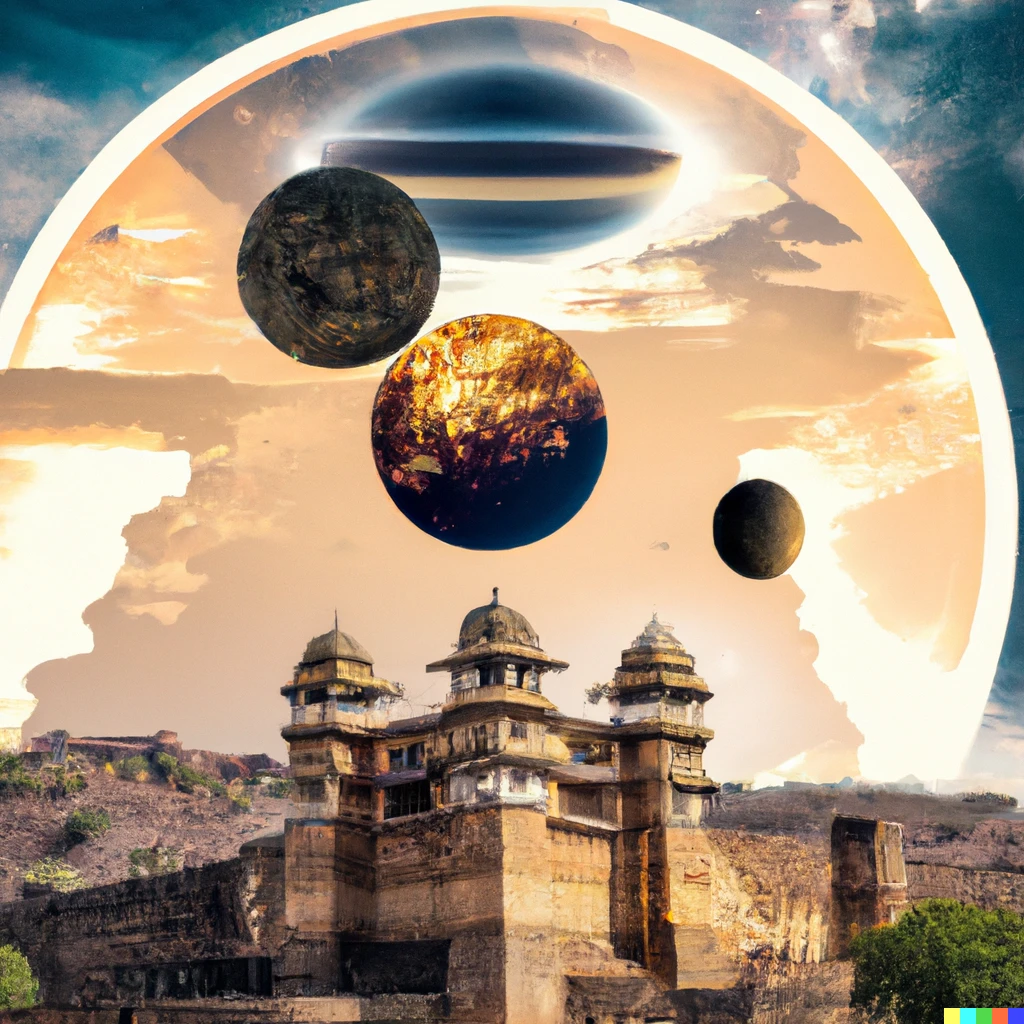Prompt: Forts of Rajasthan in space
