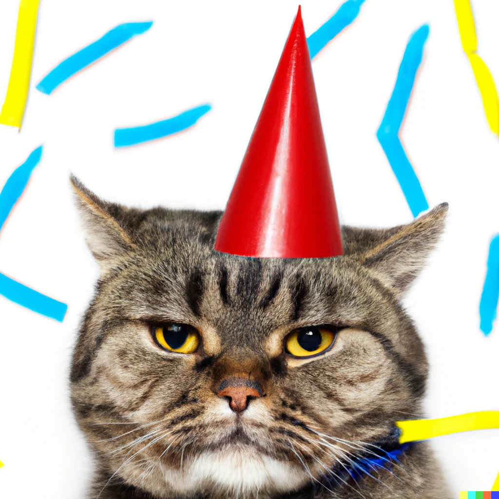 Prompt: funny cat with a party hat
