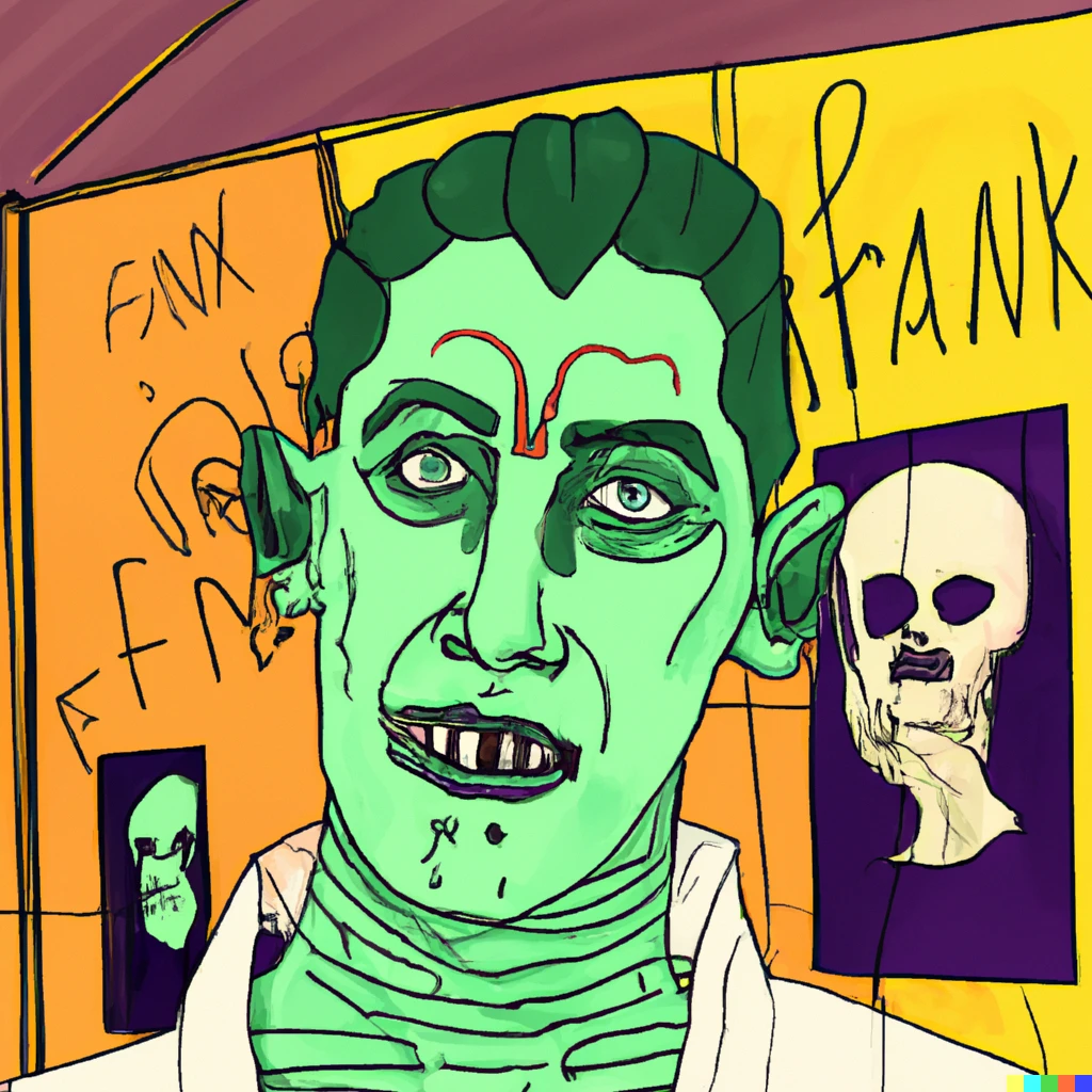 Prompt: Create an alien like self portrait of Frankenstein’s monster