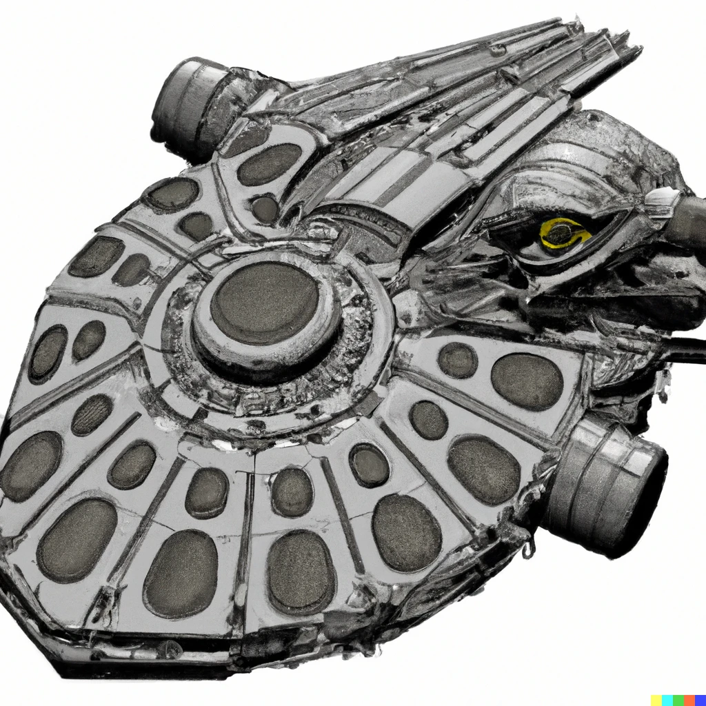 Prompt: millennium falcon in the style of HR Giger