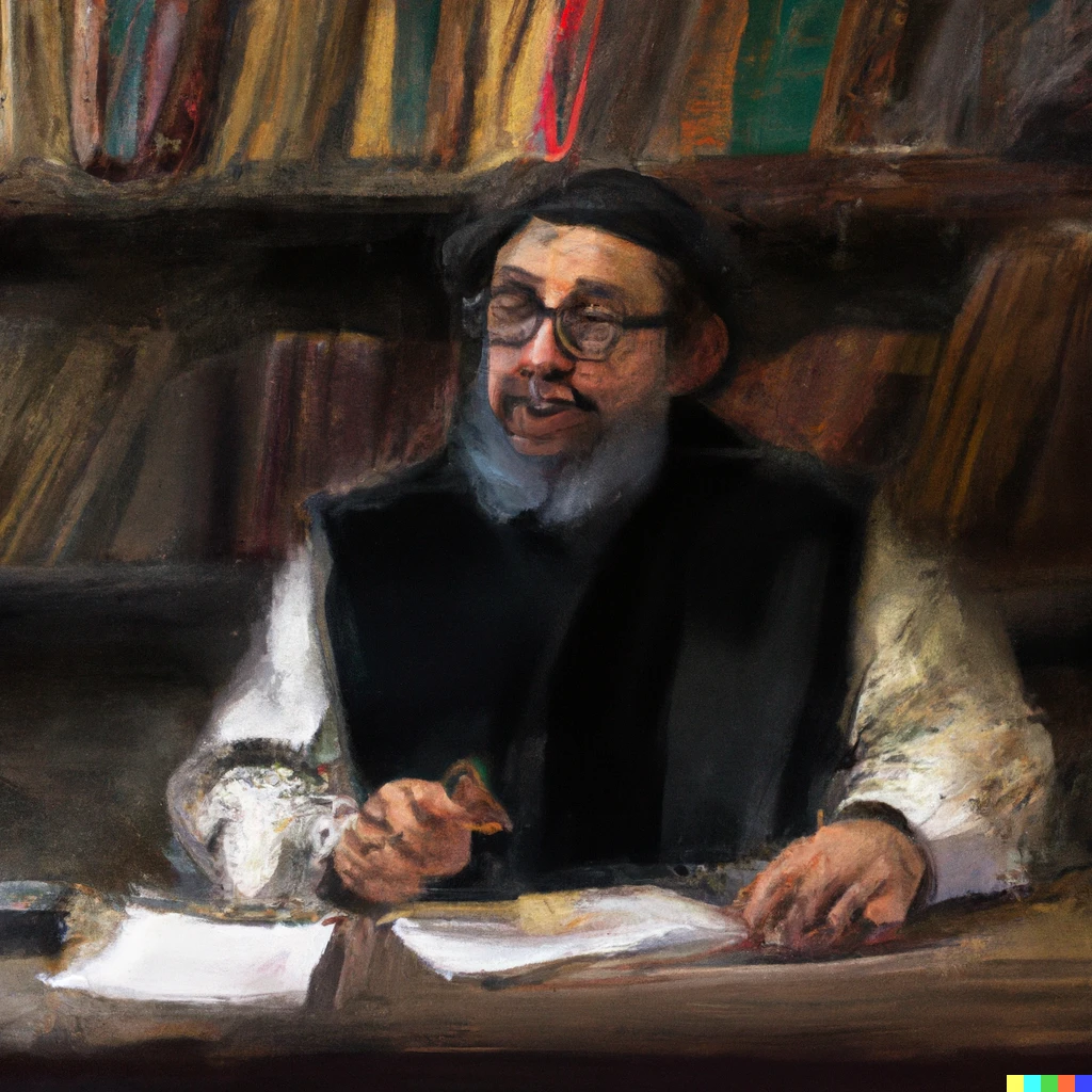 Prompt: a photorealistic painting of a lamed vovniks as a bookseller, in the style of Charles Bell 