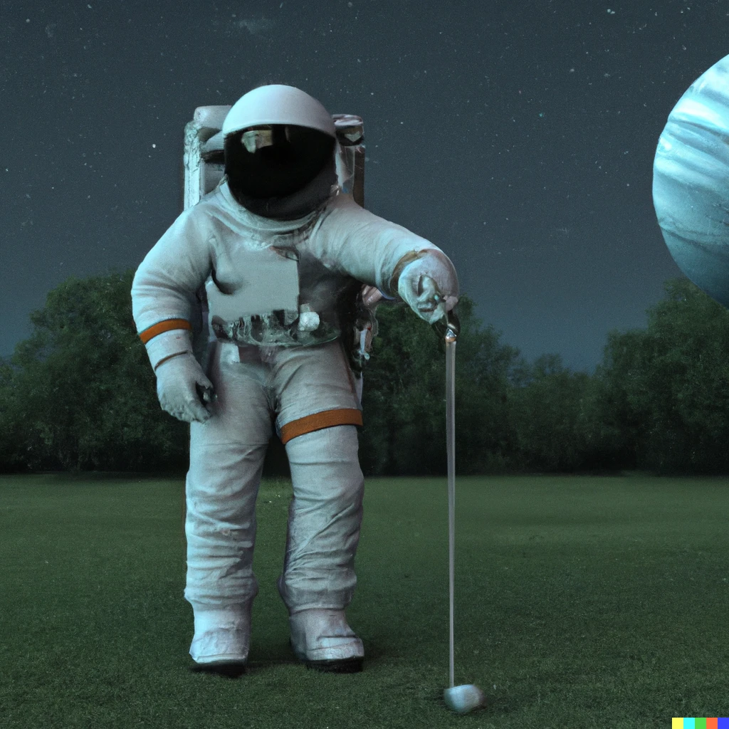 Prompt: Astronaut golfing on the golf course 3d render