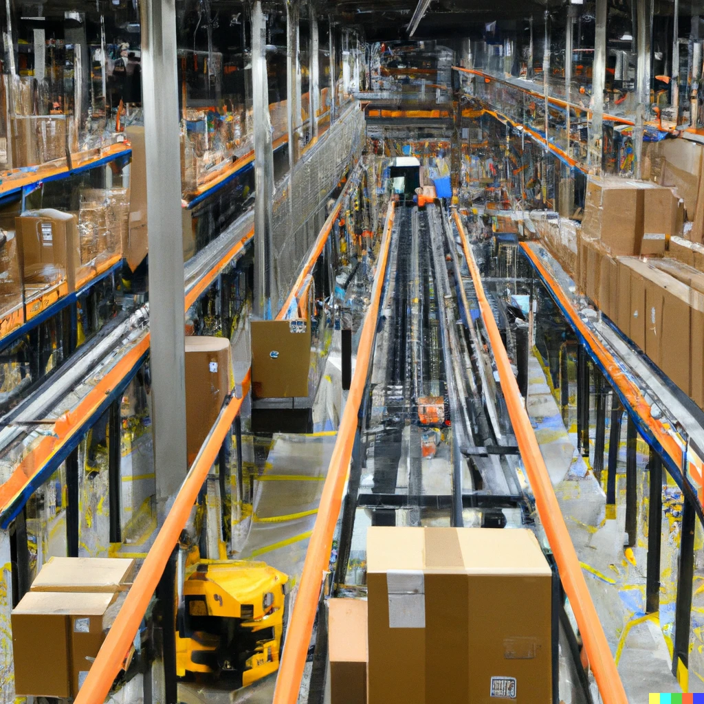 Prompt: Fully automated Amazon warehouse