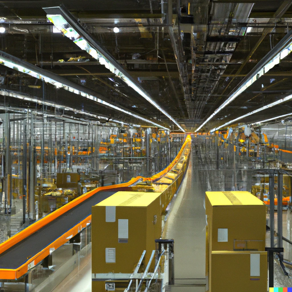 Prompt: Fully automated Amazon warehouse