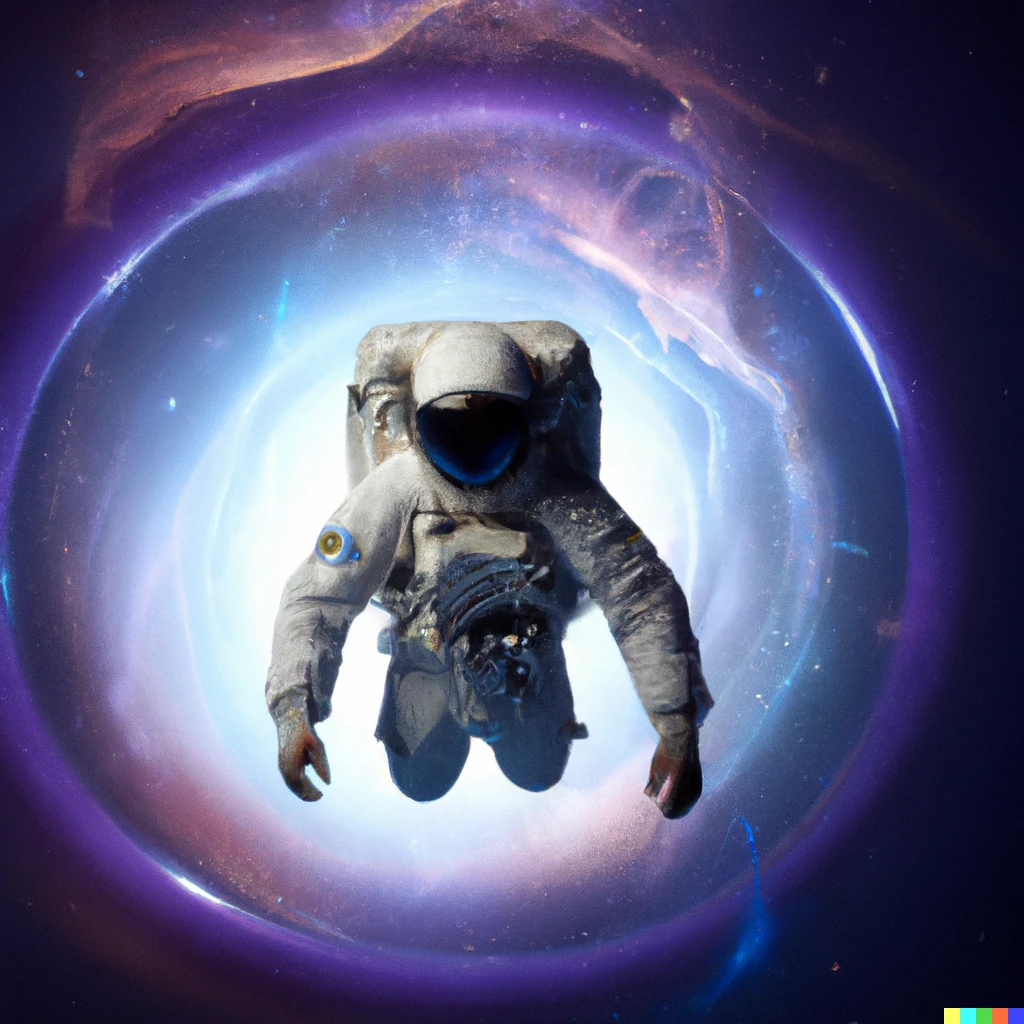 Prompt: astronaut flying through a dimensional portal to another univers