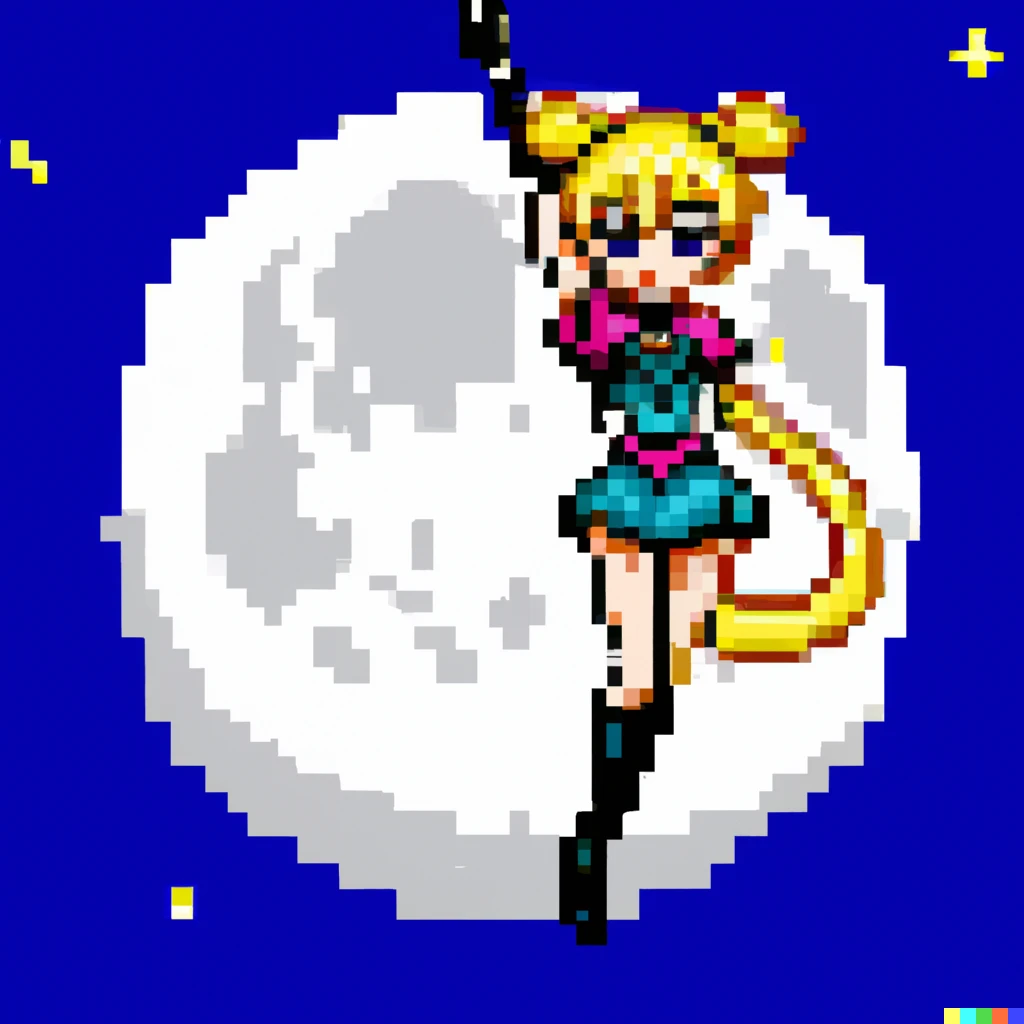 Prompt: 32-bit-pixel art of Sailor Moon on the moon
