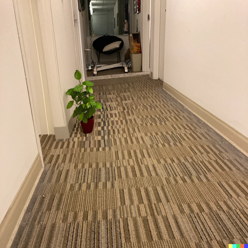 Prompt: a plant in a hallway, photograph taken with iPhone SE