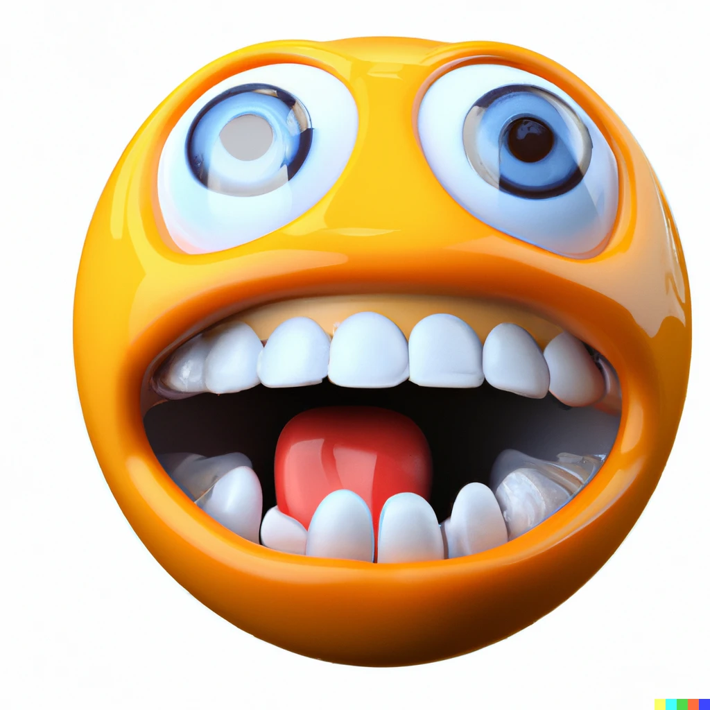 Prompt: "emoji with extremely exaggerated facial expression and emotion, 3d render, specular, white background" 