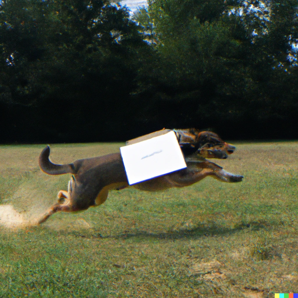 Prompt: "trail cam footage of a dog flying with a cardboard glider"