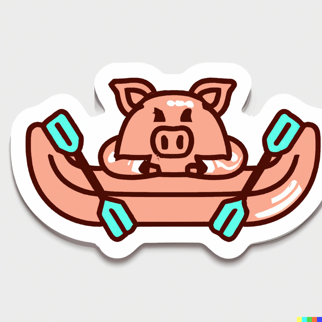 Prompt: an inflatable canoe in the style of a pig, sticker illustration