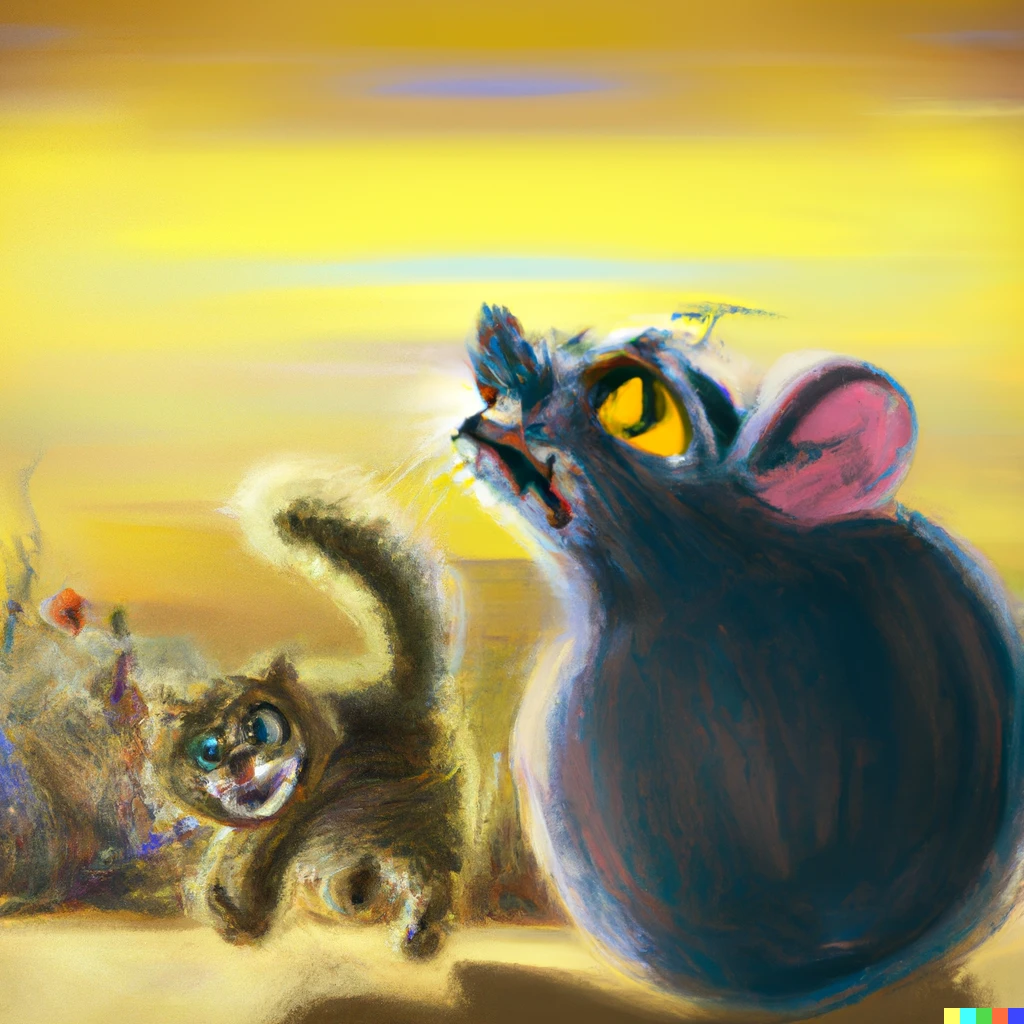 Prompt: big mouse chasing small mouse, digital art