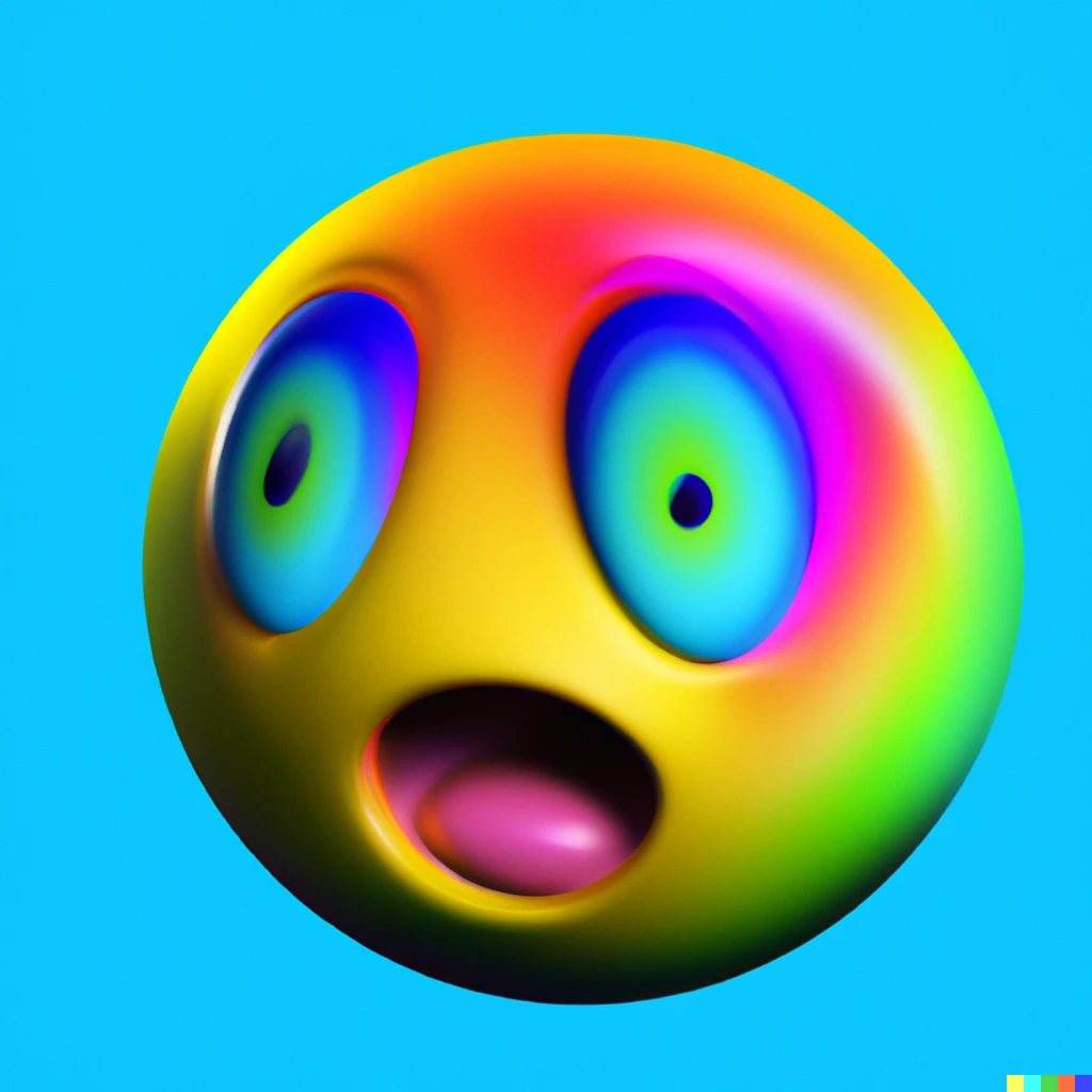 Prompt: a 3d emoji with psychedelic colors expressing amazement and profound awe