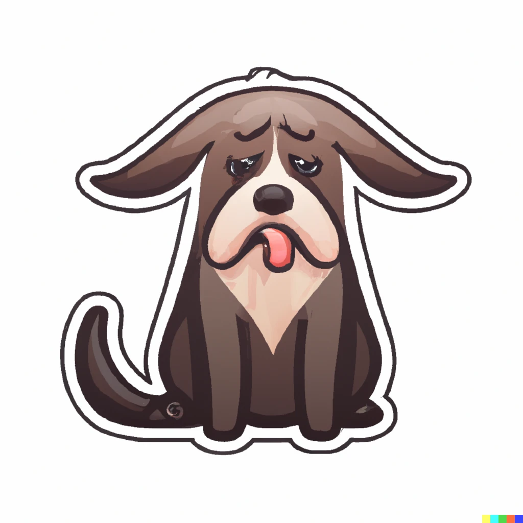Prompt: timid dog sticker illustration