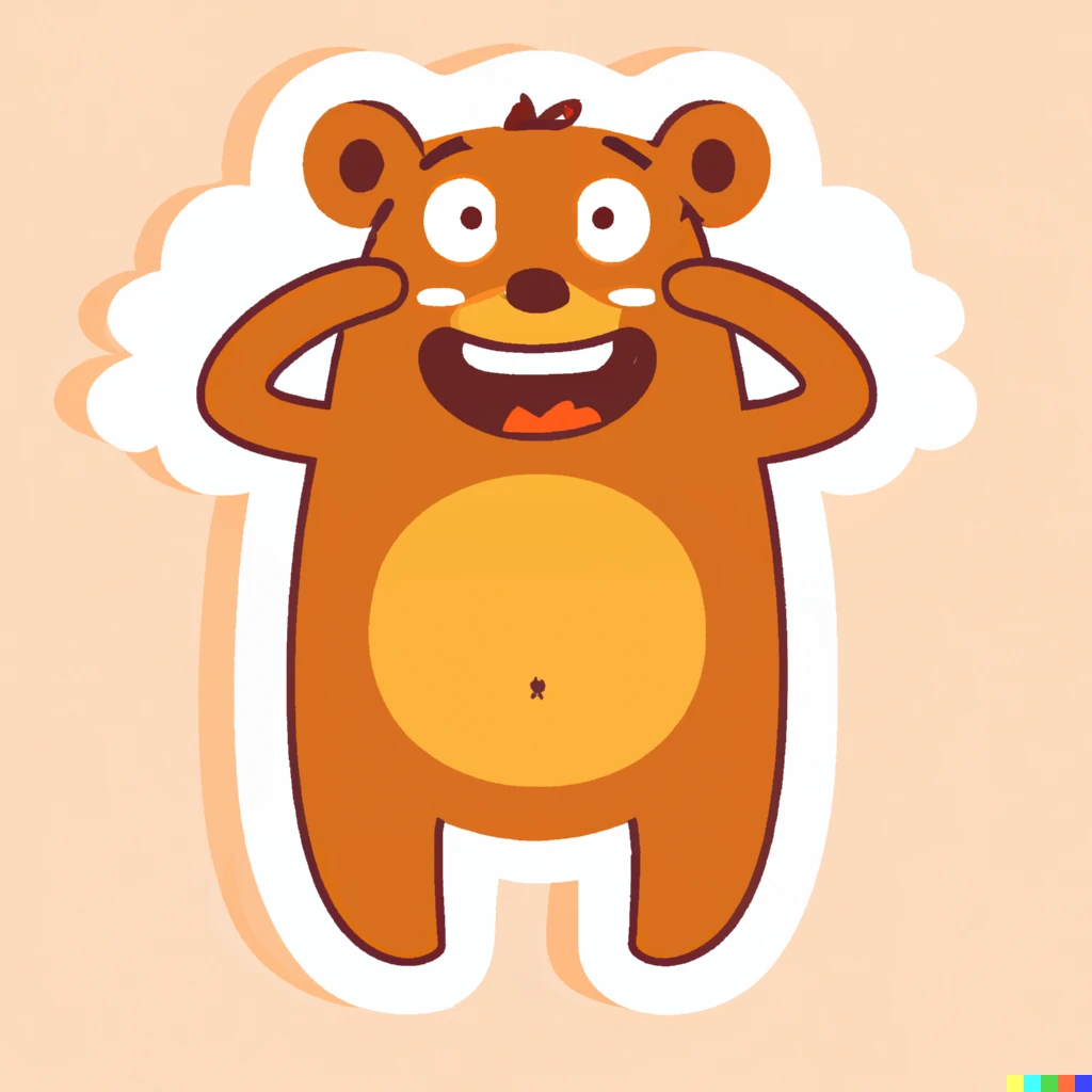 Prompt: excited giddy bear sticker illustration