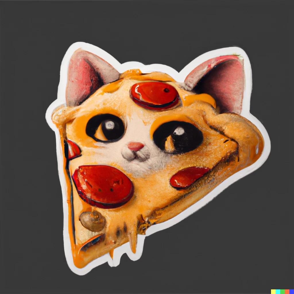 Prompt: pizza slice that is also a cat sticker illustration