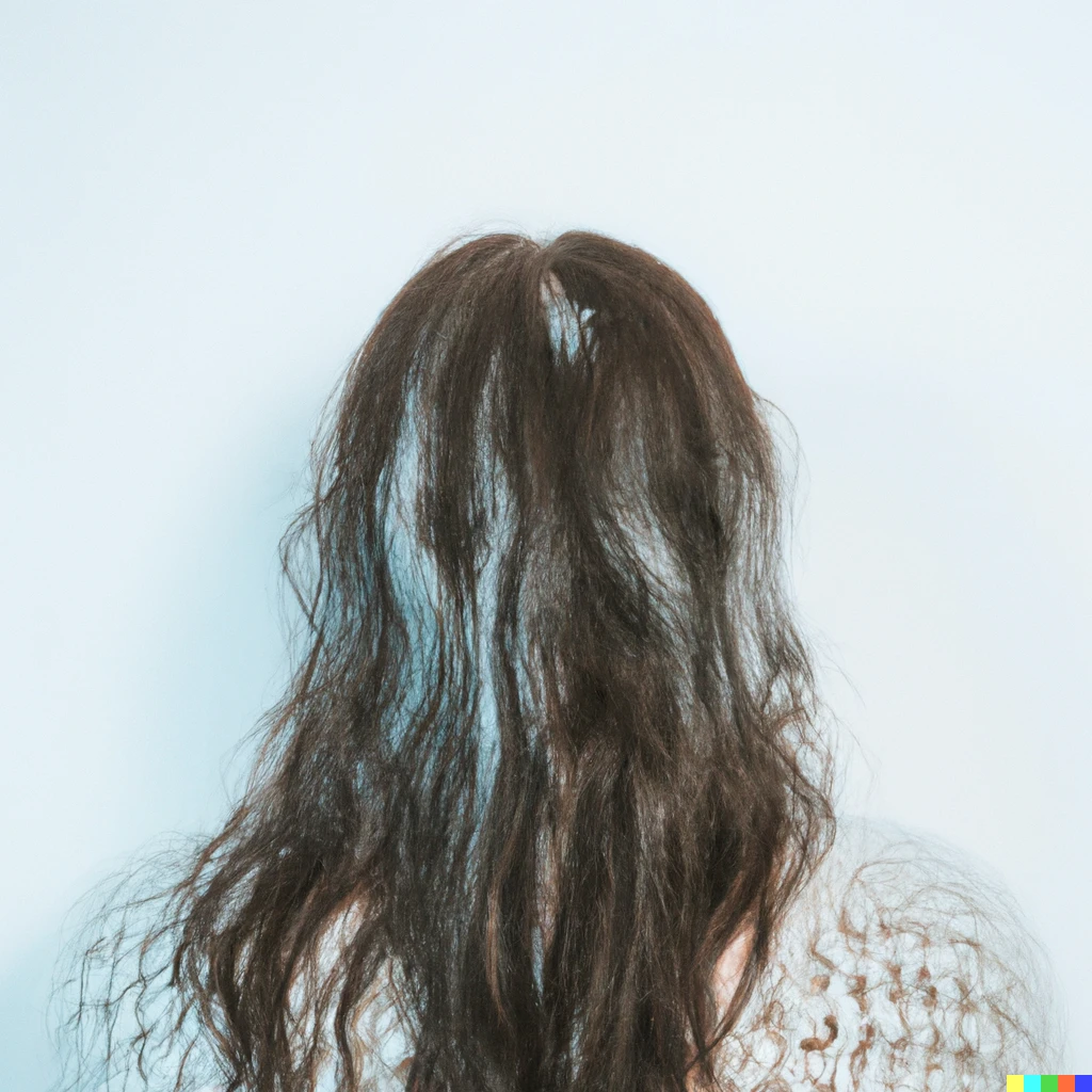 Prompt: a photo of the back of the head of a woman with transparent see-through hair 